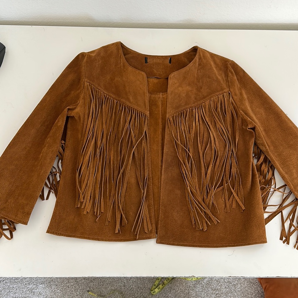Suede Leather Fringe Crop Jacket
